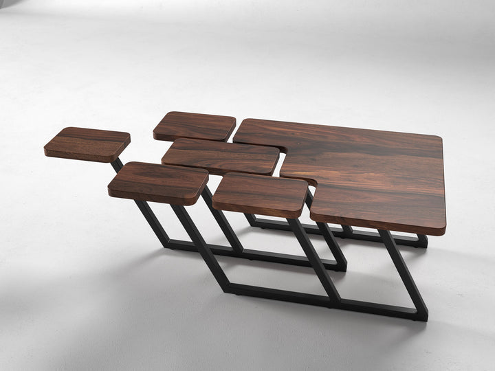 Coffee table, solid sheesham wood and steel