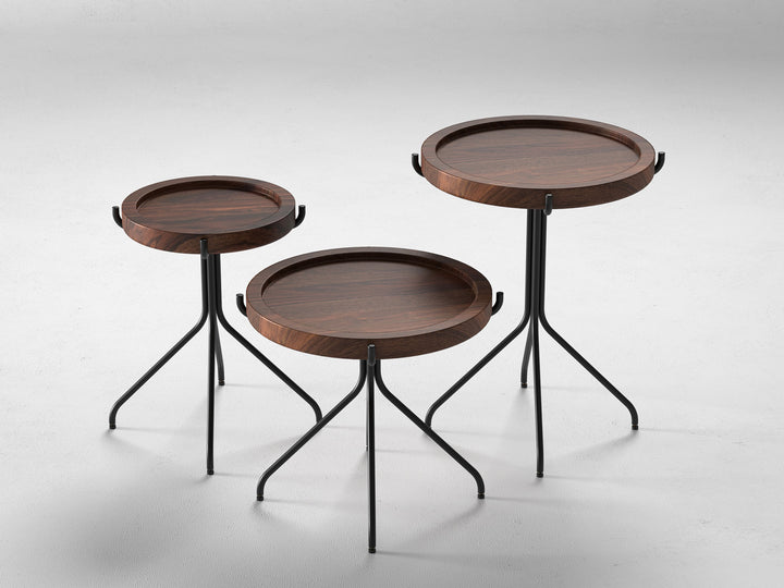 Set of 3 nesting coffee tables, solid sheesham wood and steel