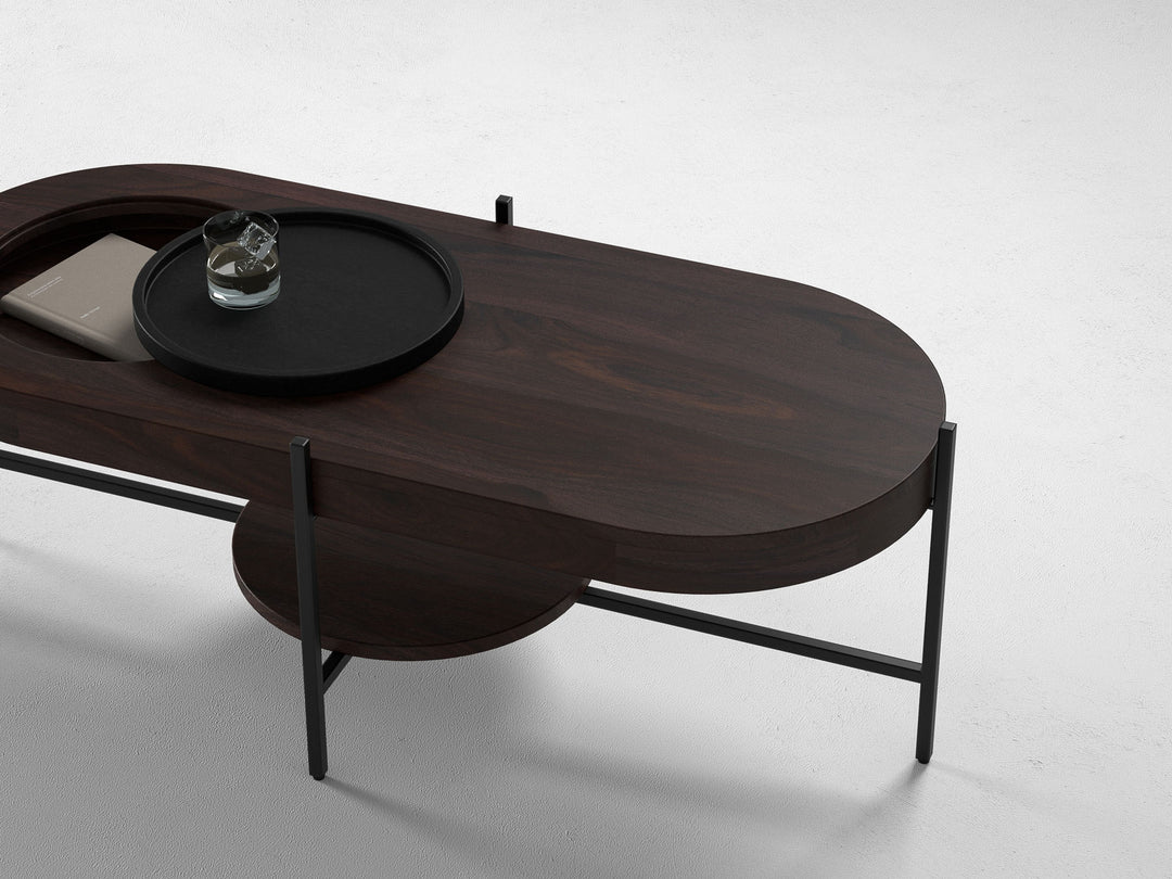 Coffee table, solid sheesham wood and steel