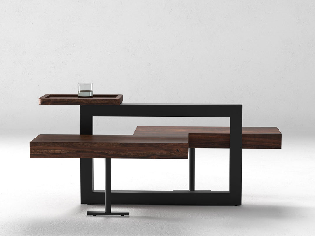 Coffee table, solid sheesham wood and steel