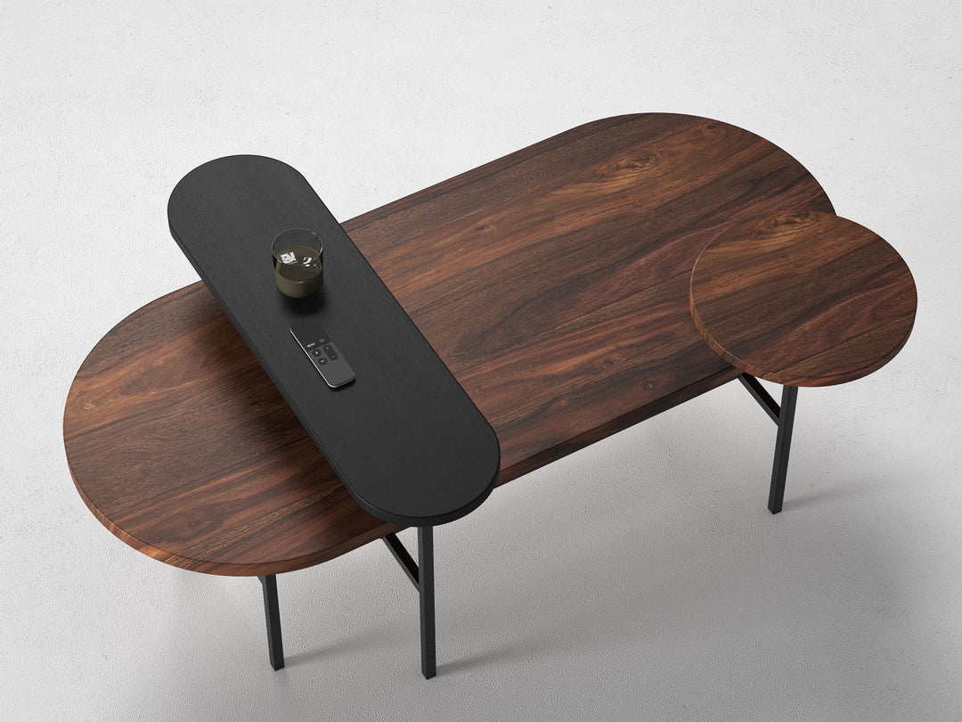 Coffee table, solid sheesham wood and steel