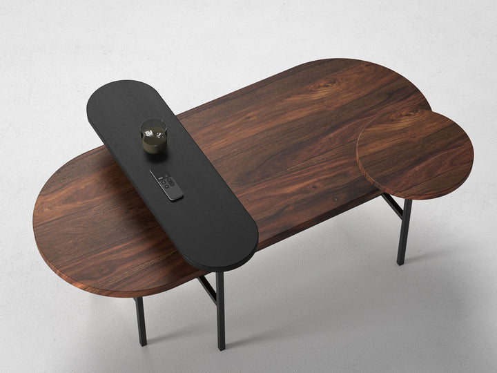 Coffee table, solid sheesham wood and steel