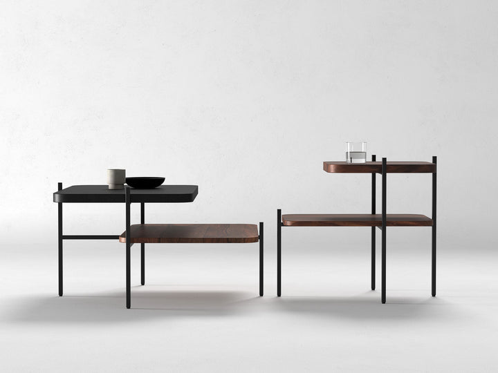 Set of 2 nesting coffee tables, solid sheesham wood and steel