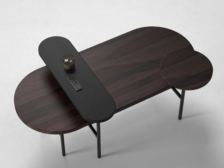 Coffee table, solid sheesham wood and steel