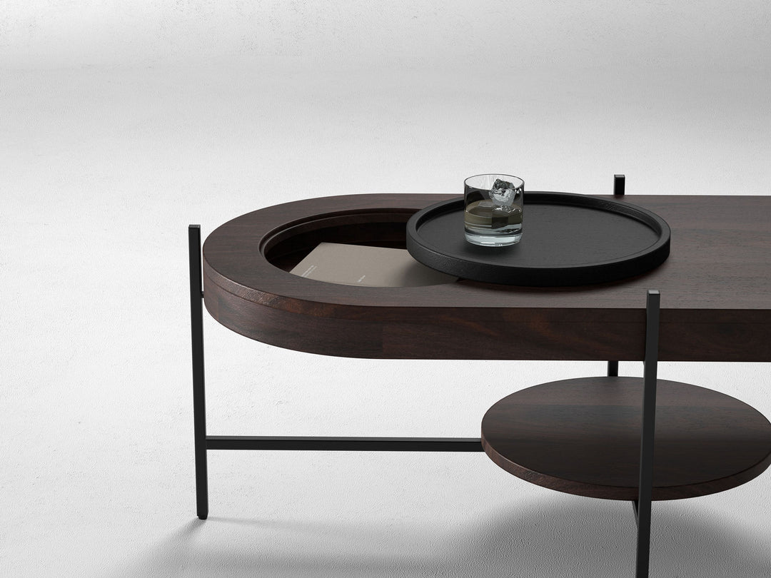 Coffee table, solid sheesham wood and steel