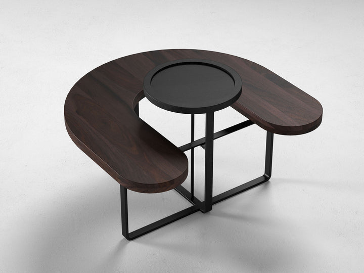 Coffee table, solid sheesham wood and steel