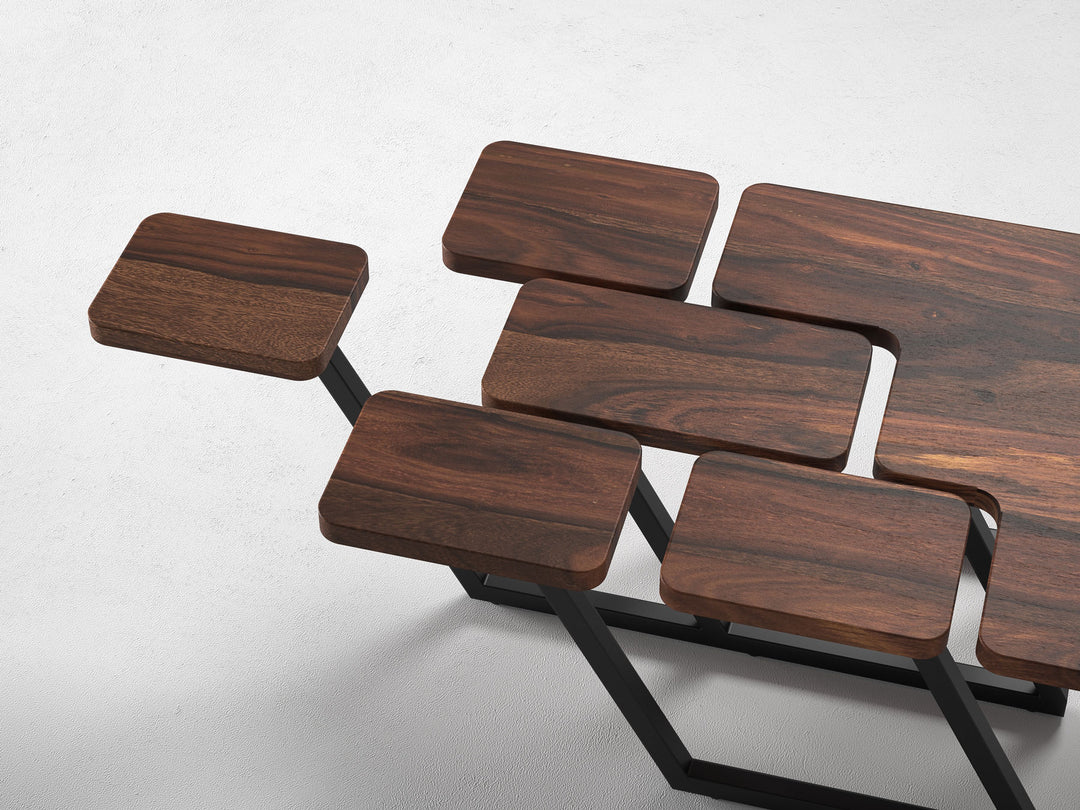 Coffee table, solid sheesham wood and steel