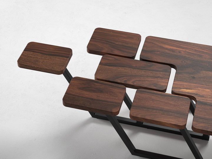 Coffee table, solid sheesham wood and steel