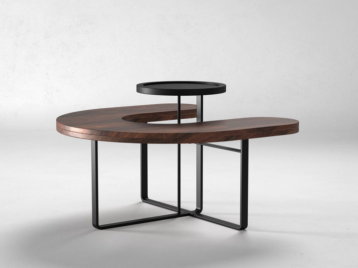 Coffee table, solid sheesham wood and steel