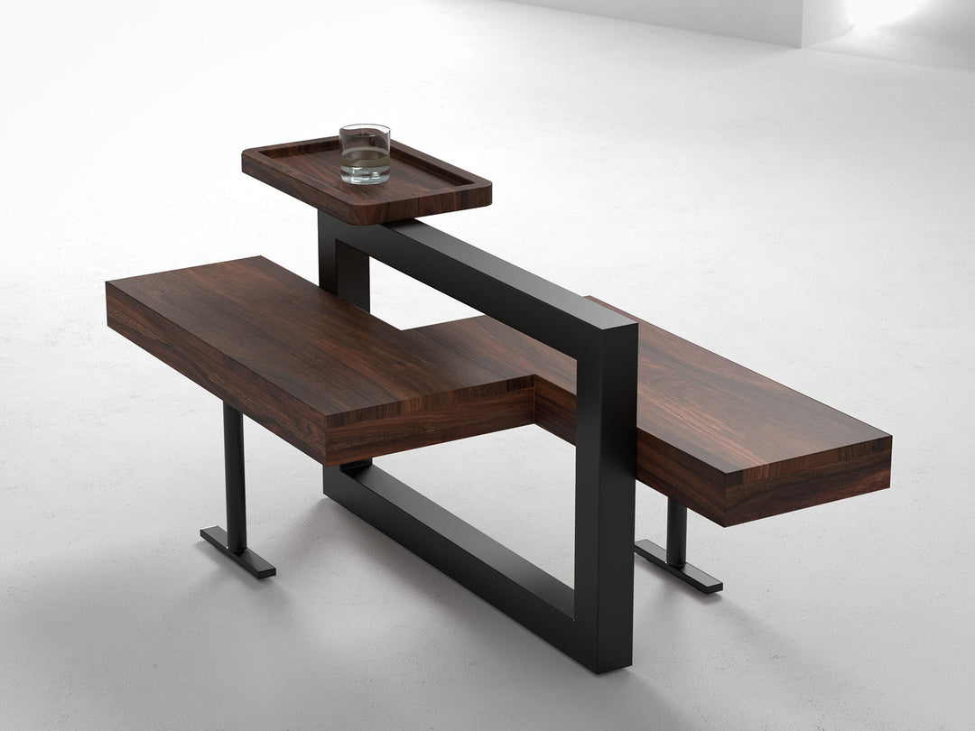 Coffee table, solid sheesham wood and steel