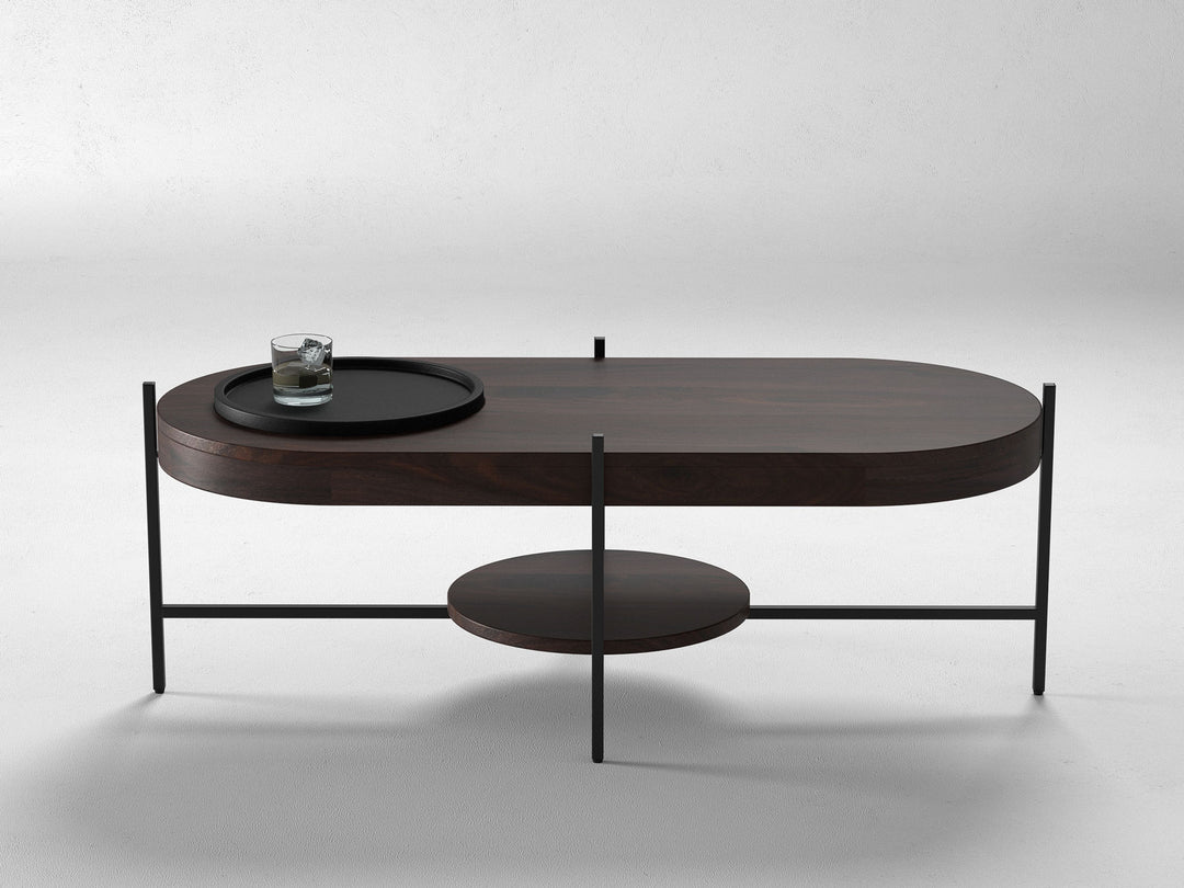 Coffee table, solid sheesham wood and steel