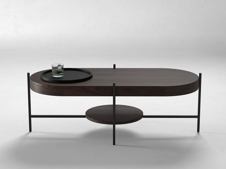 Coffee table, solid sheesham wood and steel