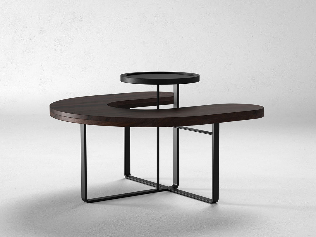 Coffee table, solid sheesham wood and steel