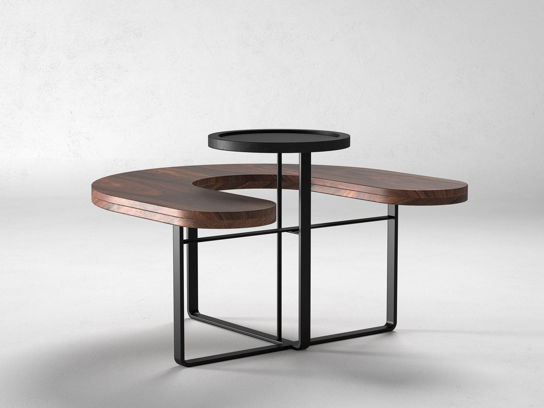 Coffee table, solid sheesham wood and steel