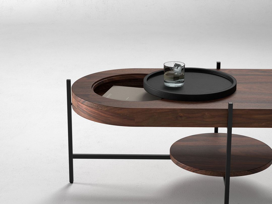 Coffee table, solid sheesham wood and steel