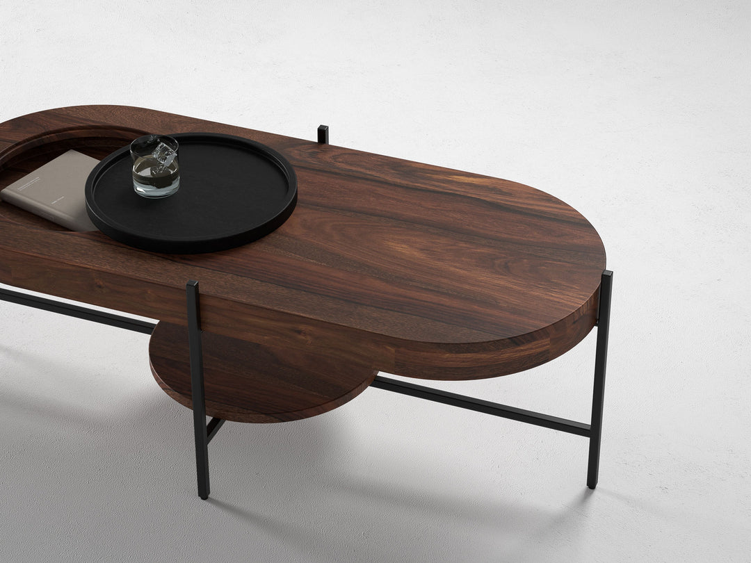 Coffee table, solid sheesham wood and steel
