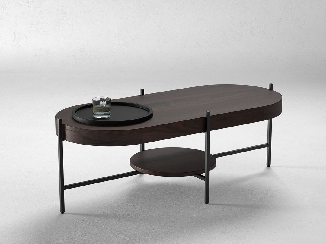 Coffee table, solid sheesham wood and steel