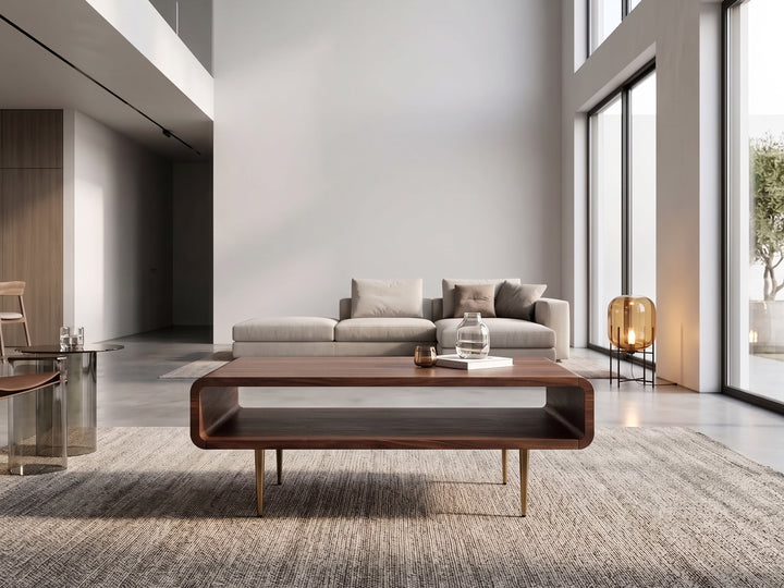 Coffee table, made of solid sheesham wood and steel