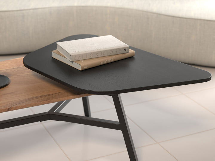 Coffee table, solid acacia wood and steel