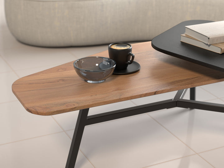 Coffee table, solid acacia wood and steel