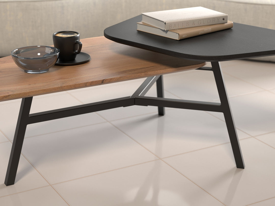 Coffee table, solid acacia wood and steel