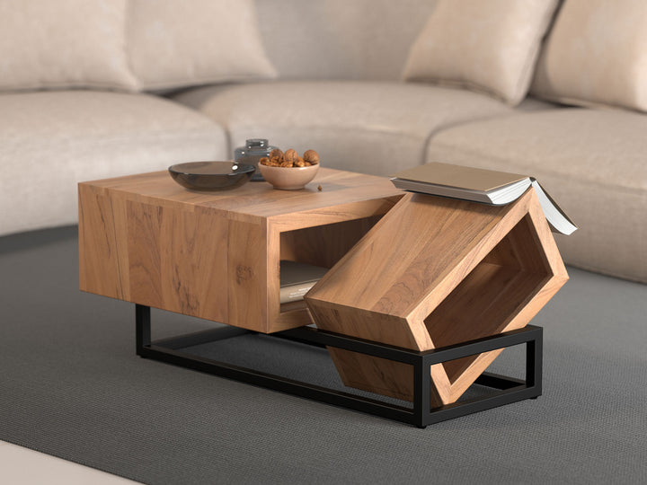 Coffee table, solid acacia wood and steel