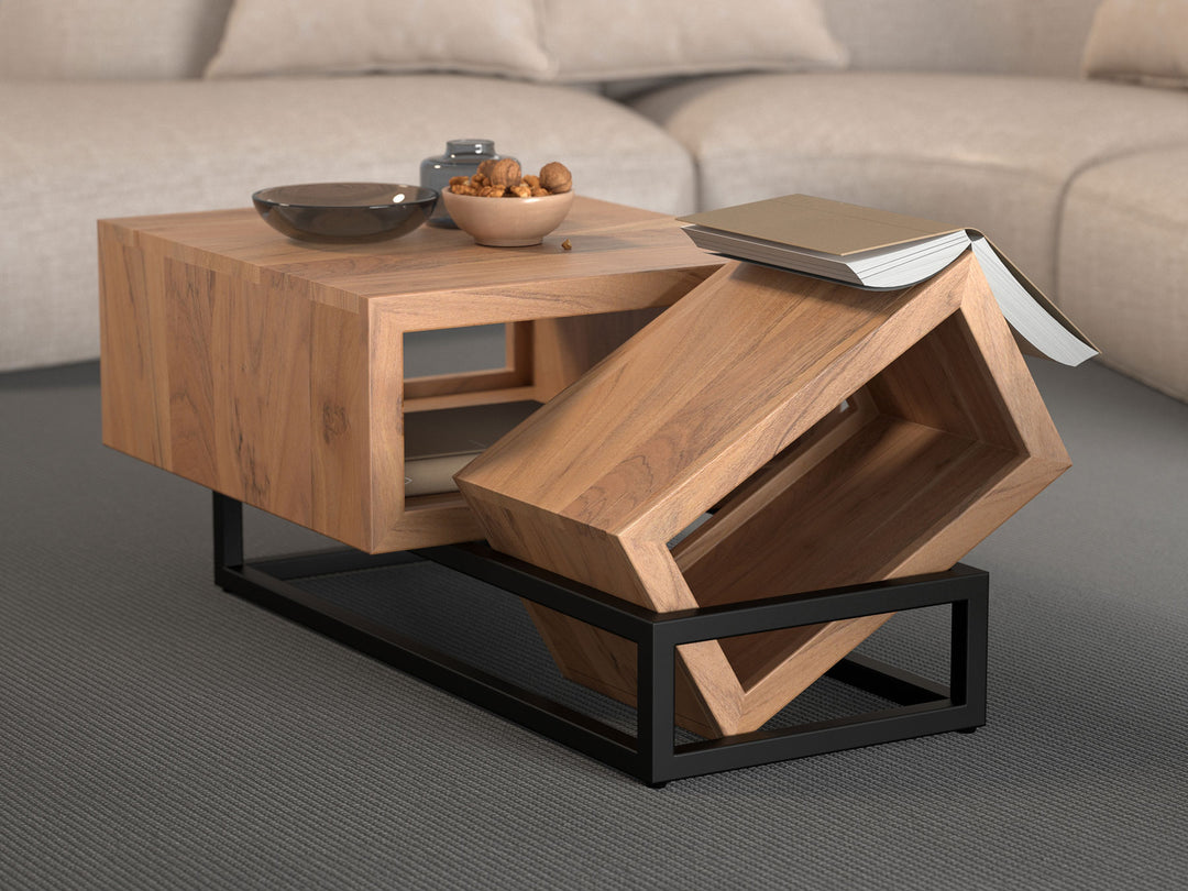 Coffee table, solid acacia wood and steel