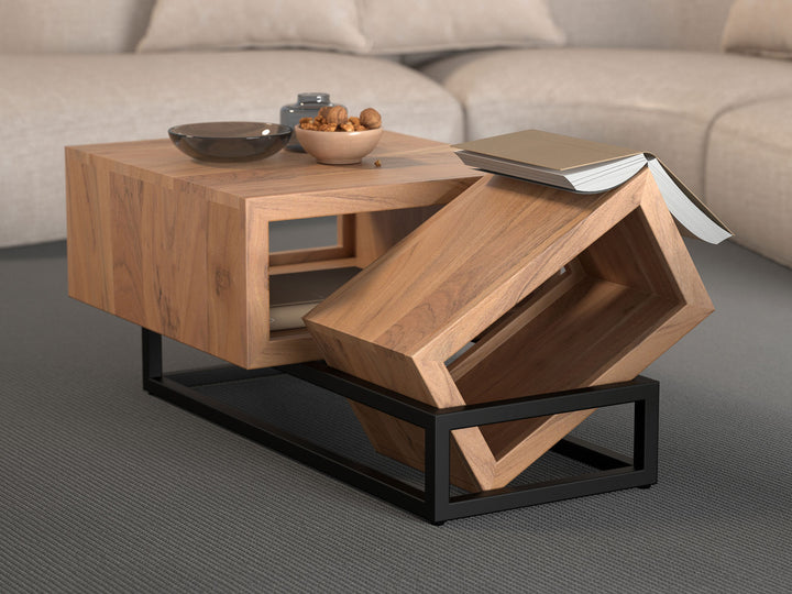Coffee table, solid acacia wood and steel