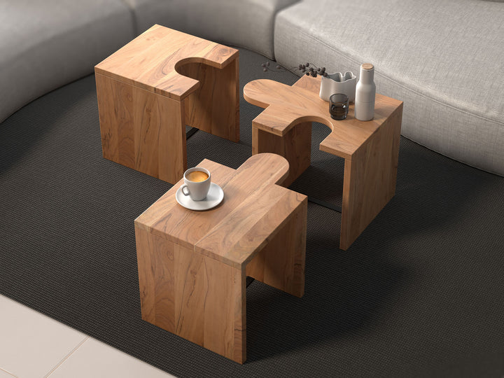 Coffee table, solid acacia wood and steel