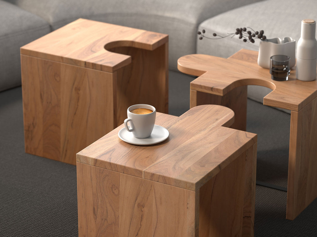 Coffee table, solid acacia wood and steel