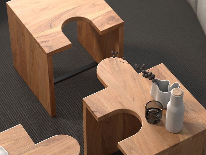 Coffee table, solid acacia wood and steel