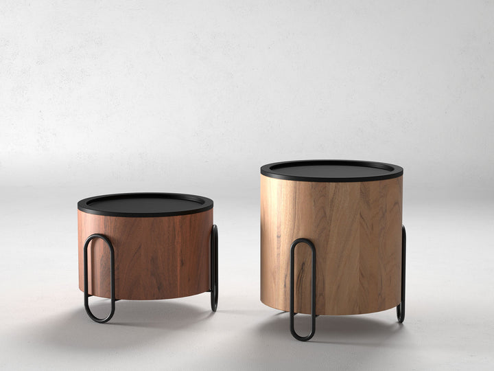 Set of 2 nesting coffee tables, solid acacia wood and steel