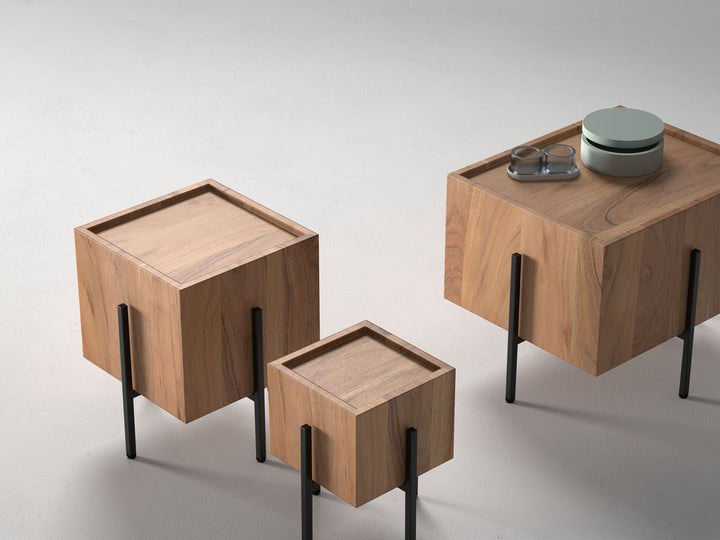 Set of 3 nesting coffee tables, solid acacia wood and steel