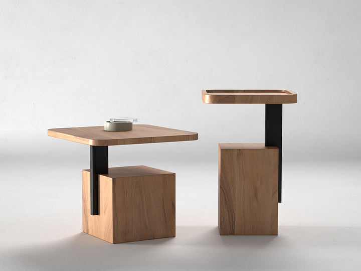 Set of 2 nesting coffee tables, solid acacia wood and steel