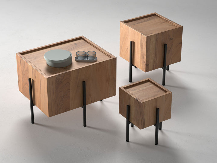 Set of 3 nesting coffee tables, solid acacia wood and steel