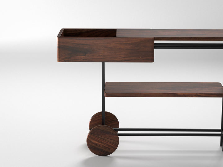 Console table, solid sheesham wood and steel
