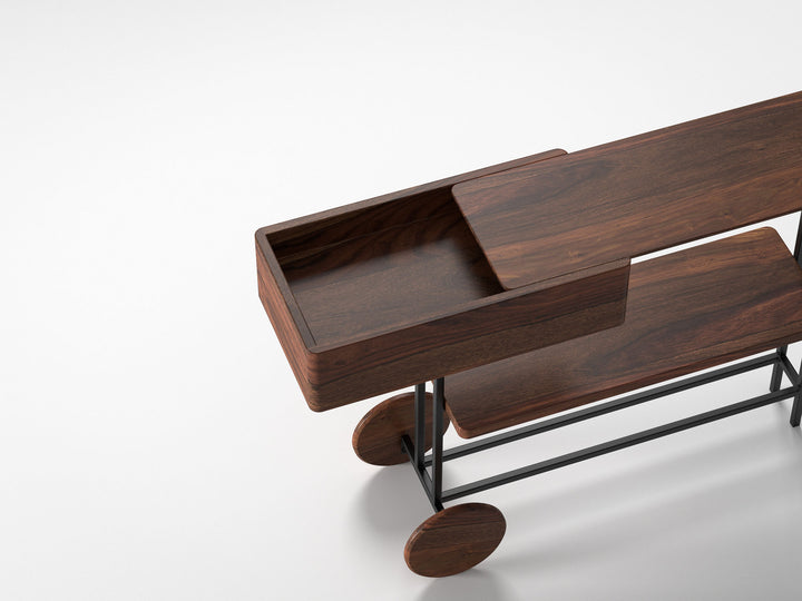Console table, solid sheesham wood and steel