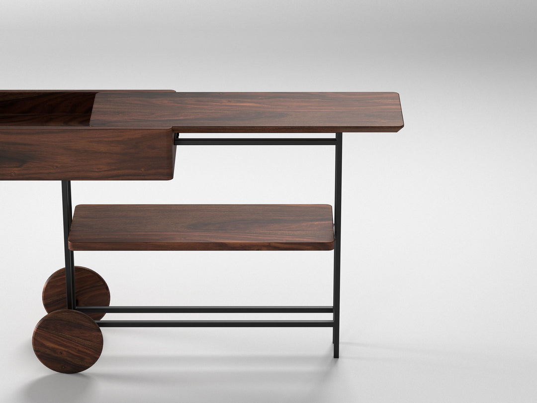 Console table, solid sheesham wood and steel