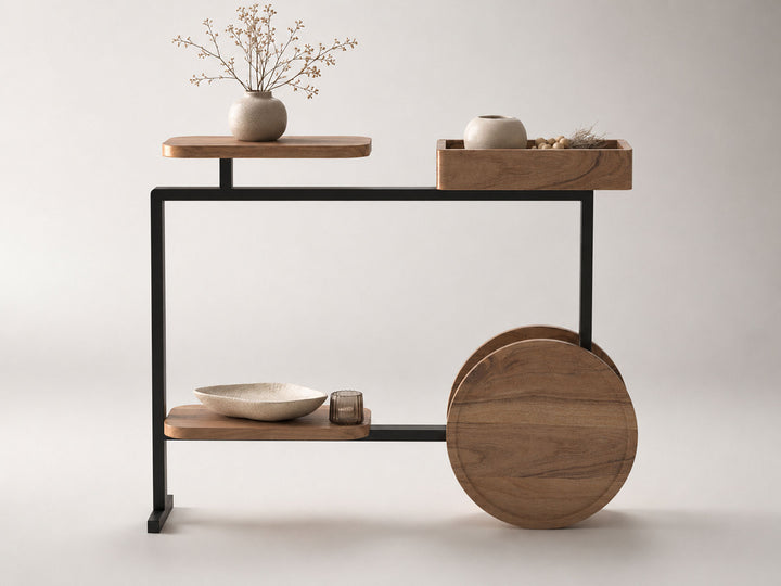 Console table, solid acacia wood and steel