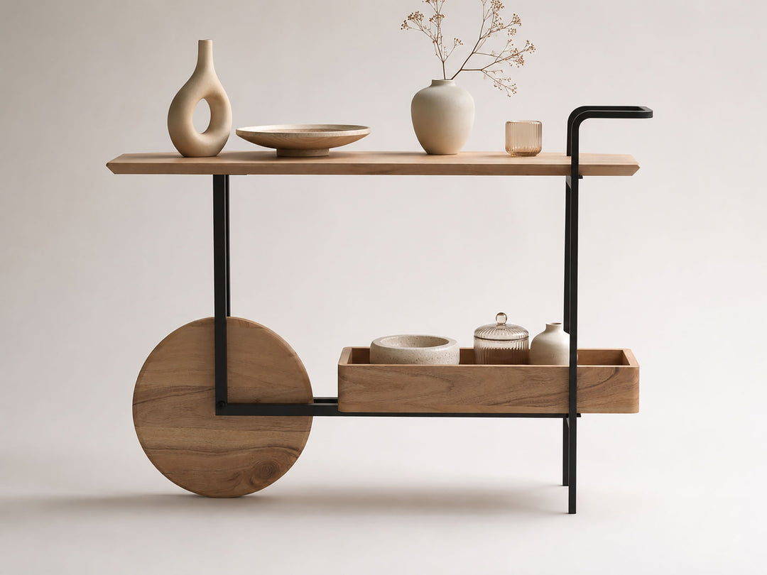 Console table, solid acacia wood and steel