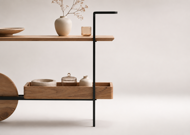 Console table, solid acacia wood and steel