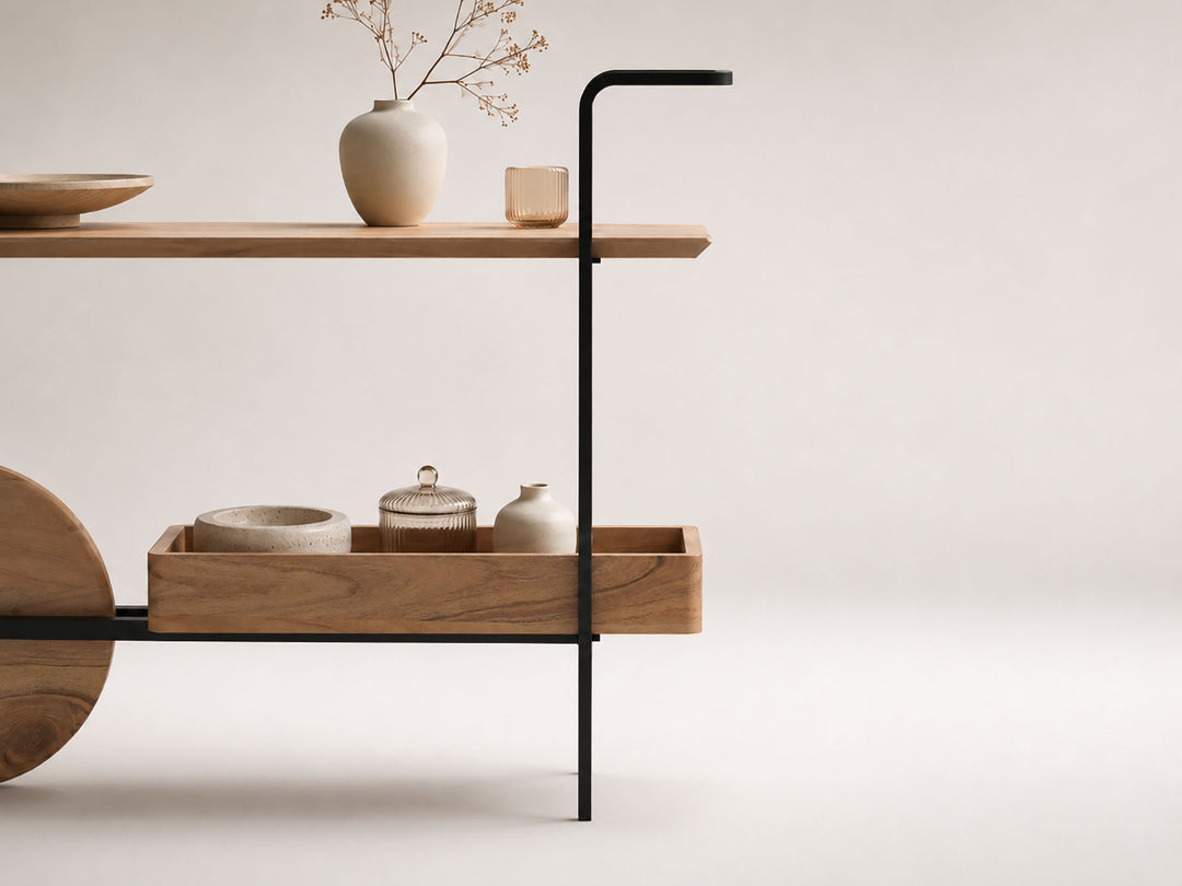Console table, solid acacia wood and steel
