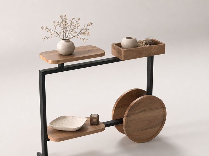 Console table, solid acacia wood and steel