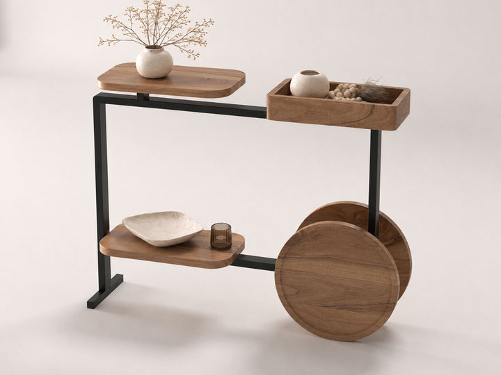 Console table, solid acacia wood and steel