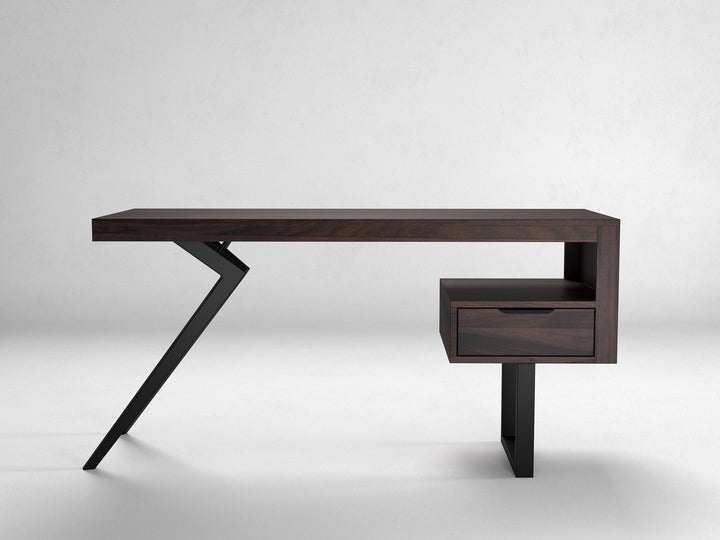 Desk, solid sheesham wood and steel, 1 drawer