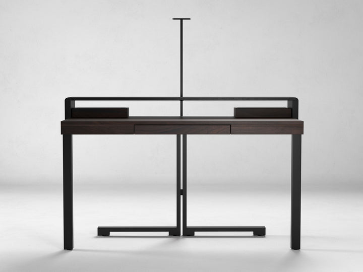 Desk, solid sheesham wood and steel, 1 drawer