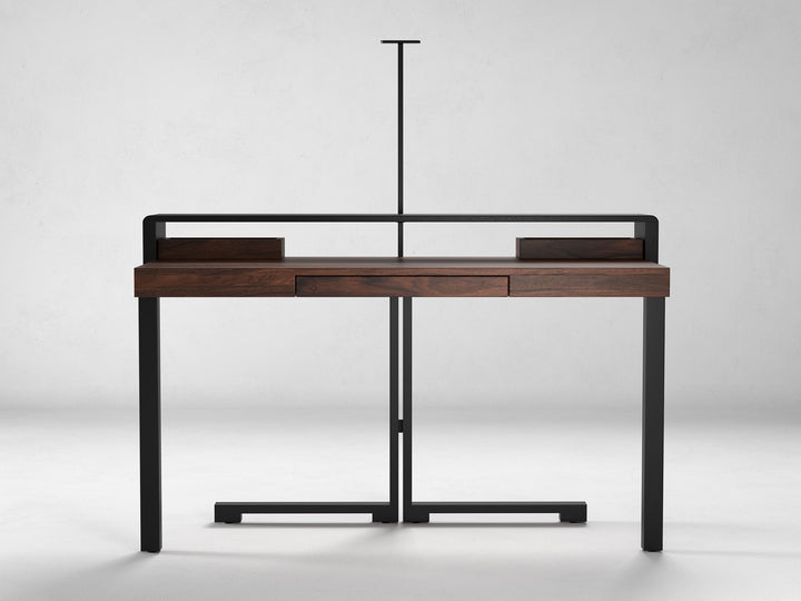 Desk, solid sheesham wood and steel, 1 drawer