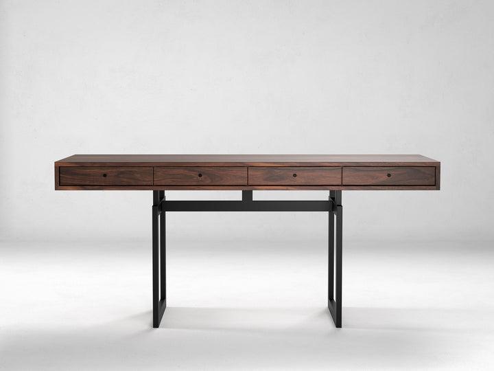 Desk, solid sheesham wood and steel, 4 drawers