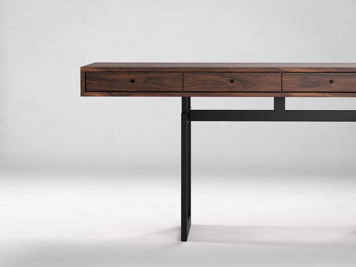Desk, solid sheesham wood and steel, 4 drawers