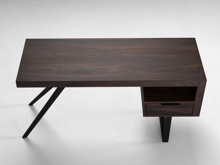 Desk, solid sheesham wood and steel, 1 drawer